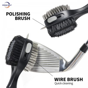 ODM/OEM N'ogbe Golf Club ahịhịa na Cleaner brush Super Anti-Slip Handle Golf Club's brush with Retractable Clip Pull-tab Factory Supplier