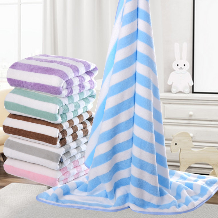 Conjunto de toallas de rayas de vellón de coral, superabsorbente, ligera, suave, de secado rápido, para baño. Imaxe destacada