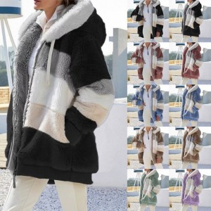 Mantel Musim Dingin Untuk Wanita, Jaket Shaggy Lengan Panjang Dengan Saku