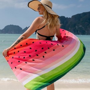 100% Cotton Watermelon Design Destmala hewzê ya Okyanûsê ya Super Absorbent û Zû zuwakirin ji bo Peravê