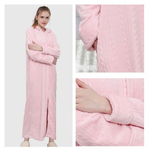 ເສື້ອຄຸມອາບນໍ້າຜູ້ຍິງ zip up Fleece Robe ຍາວອົບອຸ່ນ Fitted