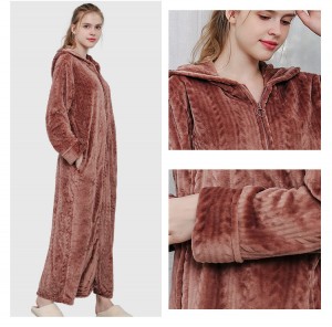 Awọn obinrin bathrobe Zip Up Fleece Robe Long Gbona ibamu