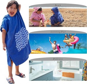 Towel Poncho for Kids Hooded Beach Towel for Girl&Boy