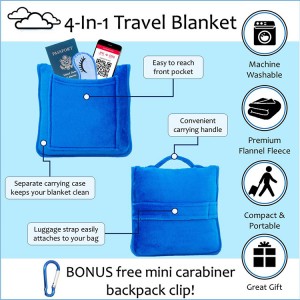 Cobertor de viagem Flexicomfort 3 em 1, macio, leve e embalável, bolsos com zíper