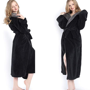 Womens Long Bathrobe Winter Soft Plush Warm Flannel Spa for Ladies