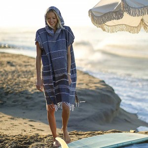 Handduch Poncho Hooded tierkesch Koteng fir Strand Surf Schwammen Liichtgewiicht mat Tassel