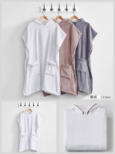 Spa ຫຼືຫາດຊາຍ Poncho Drying Towel Hooded Toweling Changing Robe Custom Logo