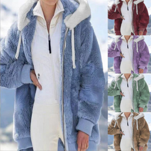 Jaket Bulu Hangat Musim Dingin Mantel Hoodie Wanita