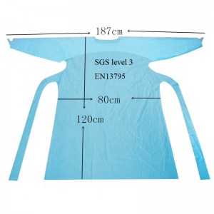 Disposable thumb loop gown, waterproof PE aprons with SGS level 3,EN13795