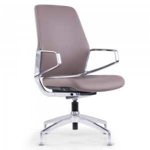 Hnedá kožená konferenčná stolička bez koliesok