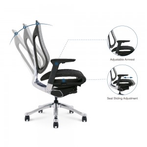 Krzesło biurowe Goodtone Ergonomiczne krzesło komputerowe z ramionami 2d Podparcie lędźwi Regulowane obrotowe środkowe oparcie do domowego biura Szary