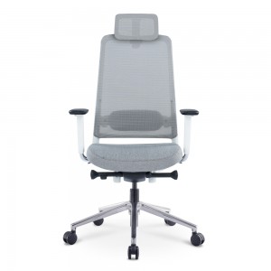 Scaun de birou cu plasă ergonomică gri cu tetiera