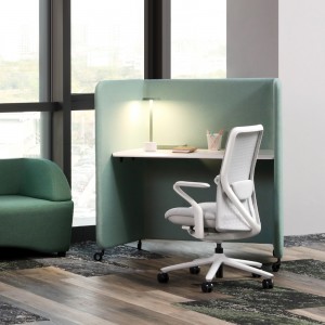 Pilns balts mājas biroja auduma rakstāmgalds, ergonomisks krēsls