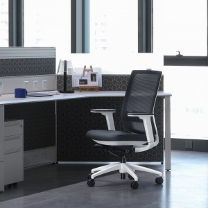 Black White Nylon Qalîteya Fabric Staff Mid Back Chair Office