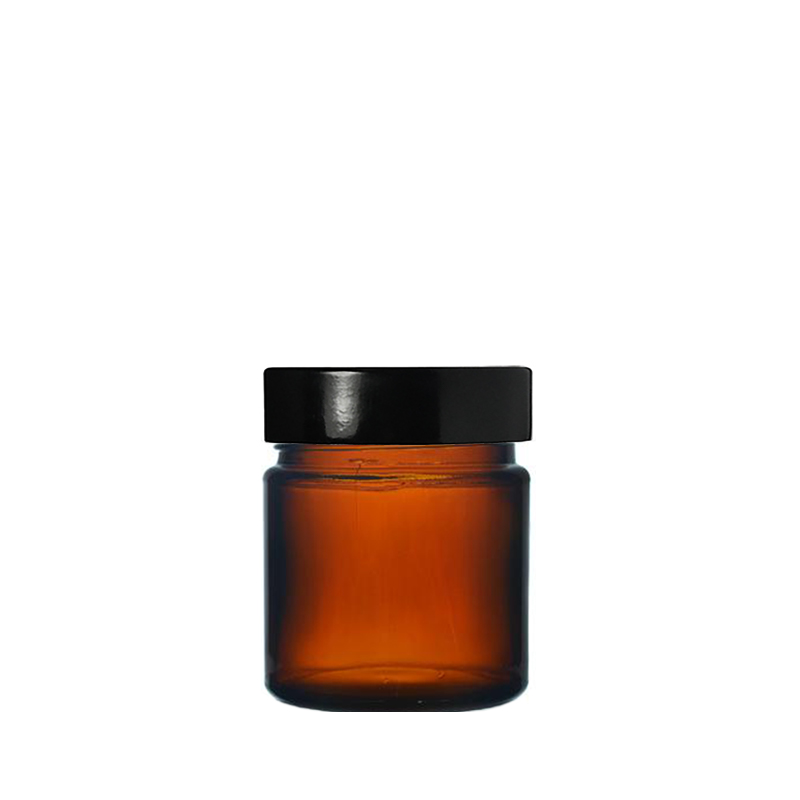 60ml Amber Glass Candle Jar & Black Urea Cap & Cap