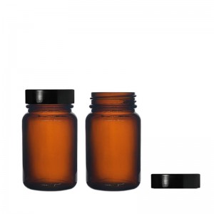 60 ml kozarec Pharmapac iz jantarnega stekla in 38 mm črn urea pokrov