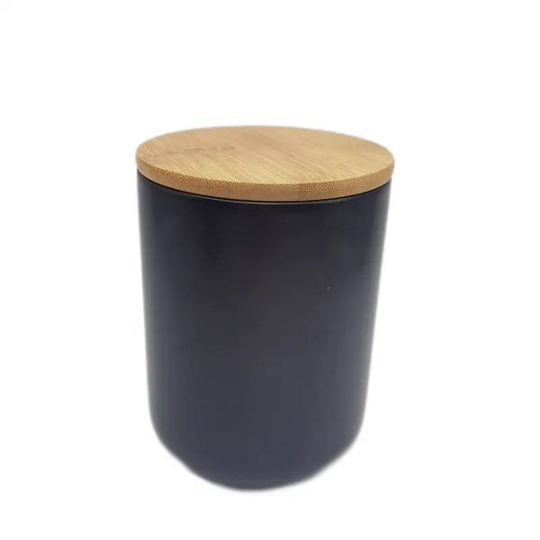 240 ml Virtuvinis indas daiktams laikyti Matinės juodos spalvos su bambuko dangteliu