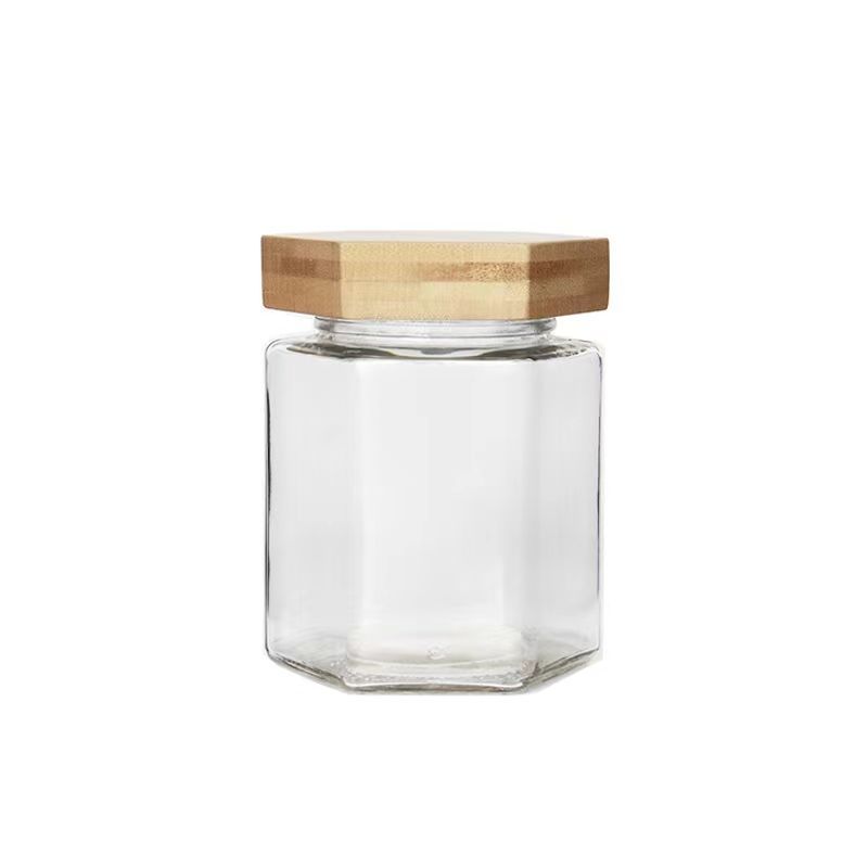 45ml Hexagonal 1.5oz Clear Honey Glass Jar miaraka amin'ny Twist-off na Bamboo Cover