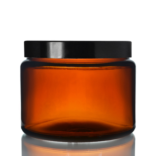 500ml Amber Glass Ointment Jar ug Black Cap