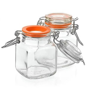 80ml Mini Square Glass Canning Jar ከላስቲክ ማኅተም የመስታወት ክዳን ጋር