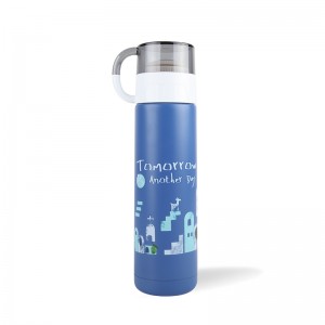प्लास्टिक कप के साथ GOX चीन OEM डुअल-वॉल इंसुलेटेड स्टेनलेस स्टील पानी की बोतल