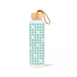 GOX China OEM стеклянная бутылка для воды с бамбуковой крышкой и шнуром