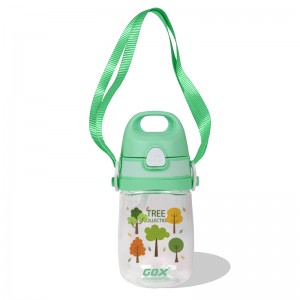 GOX China OEM vaikų vandens butelis su šiaudiniu dangteliu ir nešiojimo dirželiu
