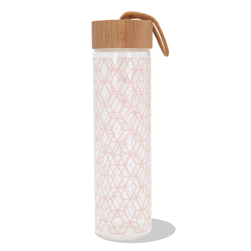 Бутилка за вода от боросиликатно стъкло с широко гърло GOX и капак от устойчив бамбук