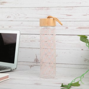 Botella de auga de vidro borosilicato de boca ancha GOX con tapa de bambú sustentable