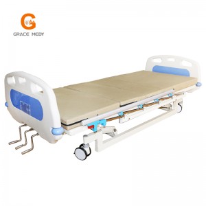 A02-4 lit d'hôpital manuel réglable à 3 fonctions à prix bon marché médical avec trois manivelles à vendre