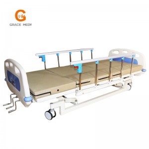 A02-4 Lacná cena nastaviteľná 3-funkčná manuálna nemocničná posteľ Medical s tromi kľukami na predaj