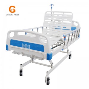 R03 معدن 3 كرنك 3 وظيفة قابل للتعديل أثاث طبي قابل للطي يدويًا سرير مستشفى تمريض المريض مع عجلات