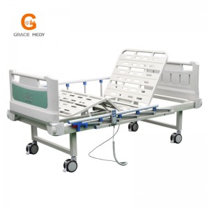 R04E वैद्यकीय/रुग्ण/नर्सिंग/फाऊलर/ICU बेड उत्पादक एबीएस इलेक्ट्रिक टू फंक्शन हॉस्पिटल बेड विथ मॅट्रेस आणि I. व्ही पोल