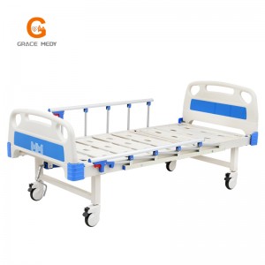 W02 Medical/Odwala/Nursing/Fowler/ICU Bed Manufacturer ABS Single Cranks One Function Manual Manual Hospital Bedi ndi Mattress ndi I. V Pole