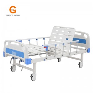 W04 metall 2 sveiv 2 funksjon justerbar medisinsk møbel sammenleggbar manuell pasientsykepleie Sykehusseng med hjul