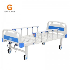 W04 Metāla 2 kloķa 2 funkcija, regulējamas medicīniskās mēbeles, manuāli salokāmas pacientu aprūpes slimnīcas gulta ar ritentiņiem