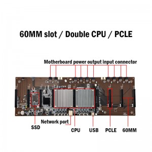 Pogranda Mning-platformujo X79 9 GPU Rig Chassis 60MM interspacigo kun 2U 2000w 2500w Elektroprovizo por 9 GPU-minadaj grafikaj kartoj