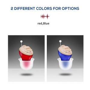 Great-Ears G11X cic mini pemakaian tak kasat mata di telinga alat bantu dengar peredam bising berwarna biru dan merah