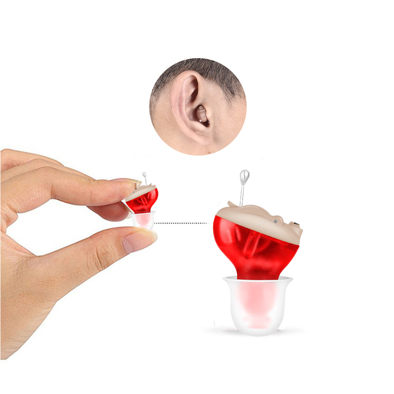 Great-Ears G11X cic mini audífonos invisibles con reducción de ruido en el oído, color azul y rojo