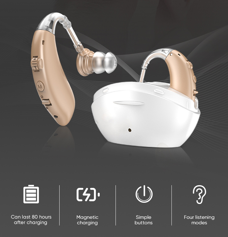 Магнитные перезаряжаемые шумоподавители Great-Ears G25CX, 4 режима, низкое потребление, хорошее качество, популярные заушные слуховые аппараты для пожилых людей