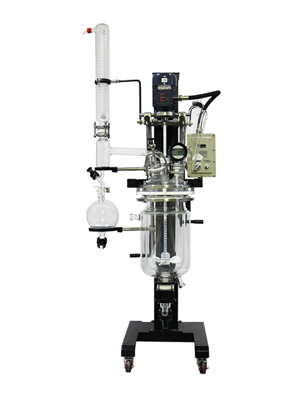 10l-200l Lifting and Turning Chemical Jacketed Mixing Glass Reactor with Hand Wheel