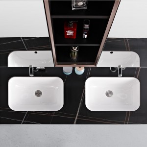 Unidades de baño de pé para o chan, armarios de baño de pedra sinterizada e lavabo dobre