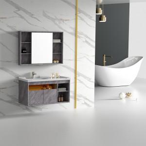 Dollapë banjosh prej alumini me huall mjalti, tualet modern i banjës dhe pasqyrë e madhe e banjës me hapësirë ​​ruajtëse