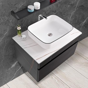 I-modernize ang mga Banyo na may aluminum bathroom cabinet, Sleek Floating Vanity na may Vessel Sink at table top basin