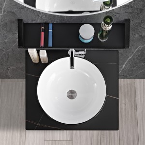 छोटे बाथरूम समाधान: टेबल टॉप बेसिन के साथ आधुनिक सिंक वैनिटी और छोटी वैनिटी