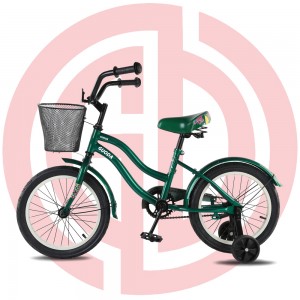 GD-KB-007： Kid bike with training wheels and basket for perfect gift, green bike, kids bike
