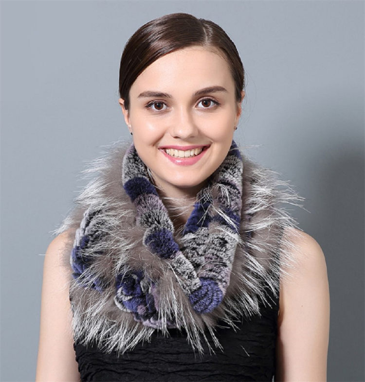 Factory wholesale Korean fashion knitted rex rabbit neck warmer fur scarf women winter warm fur scarf na may fox trim