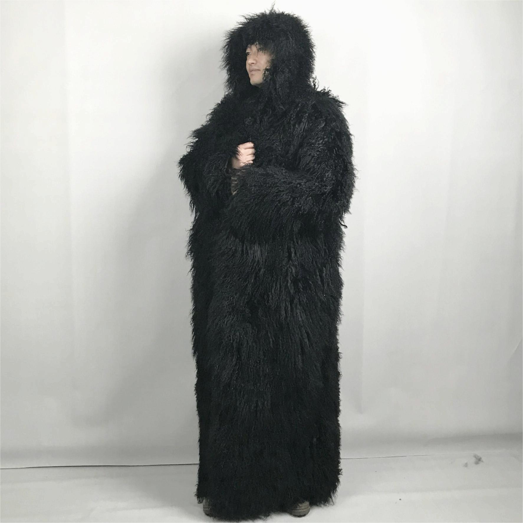 62 дюймлы тез озынлыгы ир-атлар өчен мех пальто Монголия Бәрән пальто