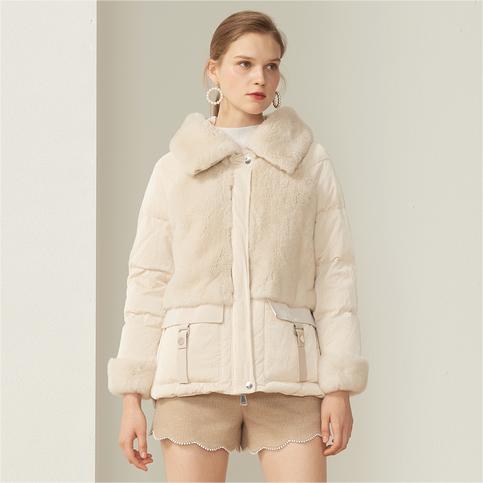 Pielāgots ziemas dūnu mētelis ar kažokādas kapuci, sieviešu jaka ar kažokādas apkakli