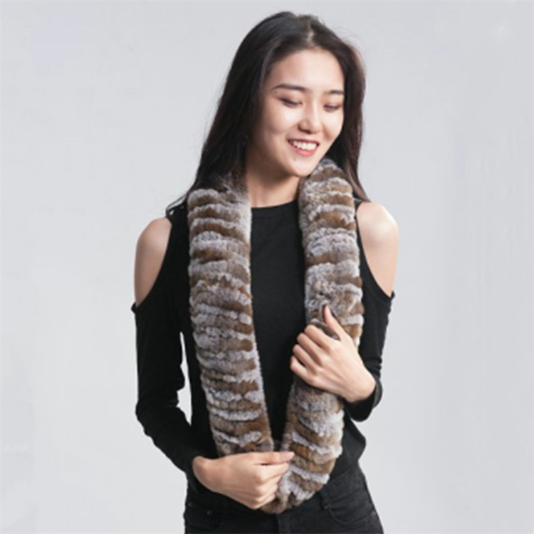 Wholesale Women Fashion Mariha Regular Real Rex Rabbit Fur Scarf Stretchy Yarn Net Fox Fur Scrap Neck Warmer